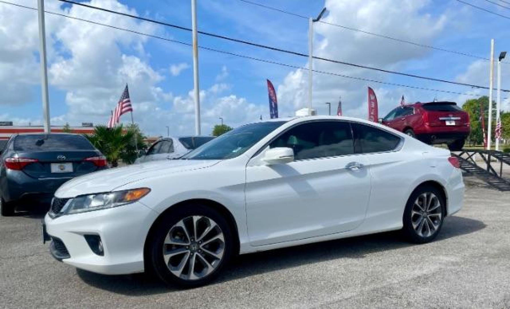 2013 White Orchid Pearl /Black/Ivory Leather Interior Honda Accord EX-L V6 Coupe AT (1HGCT2B81DA) with an 3.5L V6 SOHC 24V engine, 6-Speed Automatic transmission, located at 4545 Spencer Hwy., Pasadena, 77504, (832) 266-1645, 29.666037, -95.173775 - Photo#0